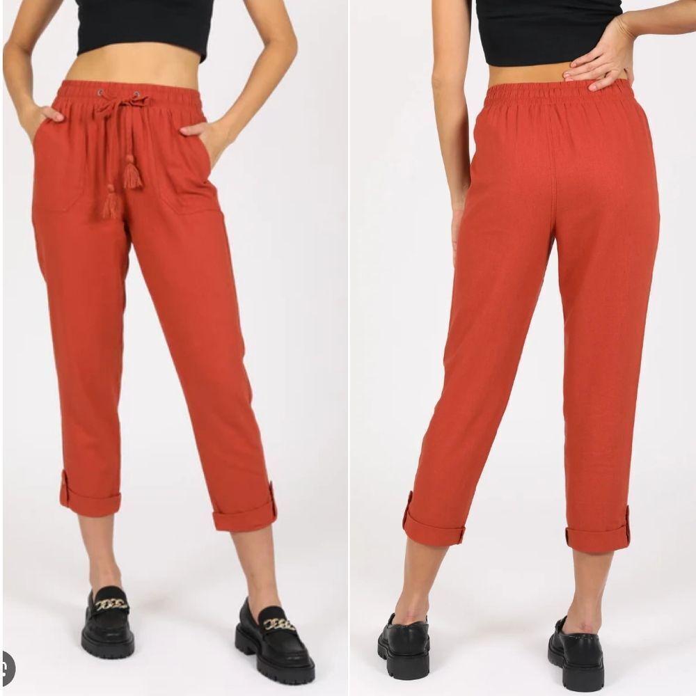 SoundStyle Country Rust Linen Blend Elastic Waist… - image 2